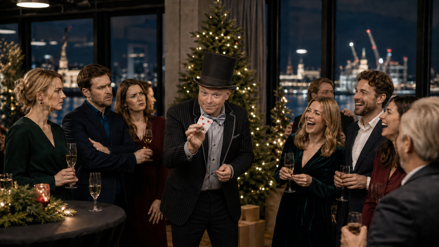 Bobby Wenzing unterhält Gäste bei einer festlichen Firmenweihnachtsfeier